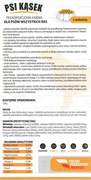 Karma dla psów Psi kąsek Biofeed 20 kg