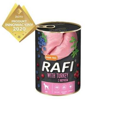 Mokra karma dla psa Rafi z indykiem, borówką i żurawiną 400 g